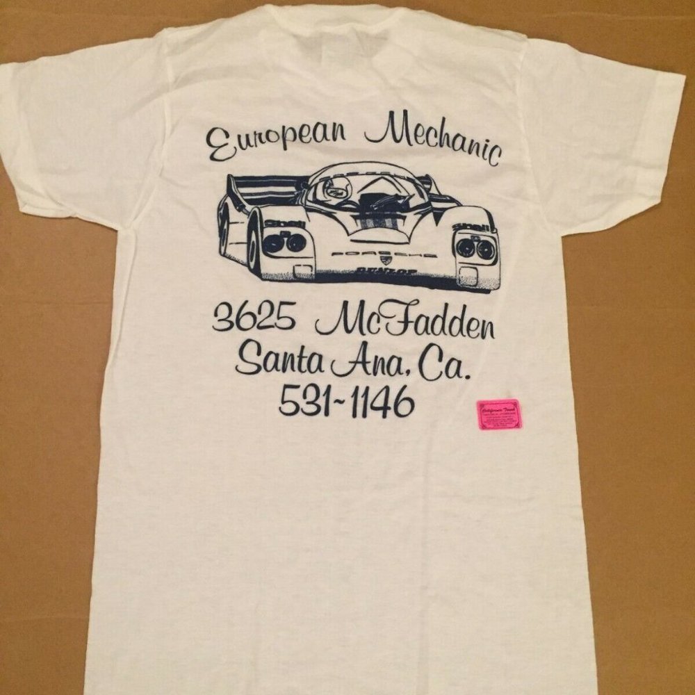 European Mechanic shirt deadstock nos car auto racing indy porsche vtg S or XS